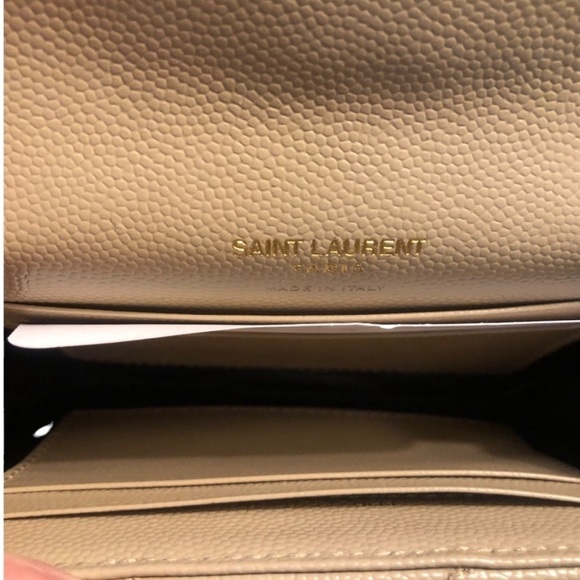 SAINT LAURENT MONOGRAM QUILTED LEATHER FRENCH WALLET DARK BEIGE PREOWNED - Picture 6 of 12